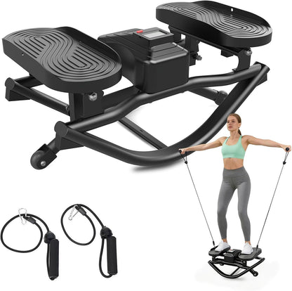 HXD-ERGO Rock Stepper with Elastic Resistance Bands, Side-to-Side Lateral Rocking Motion, Digital Display & High-Capacity Design for Home Leg GluteWorkout