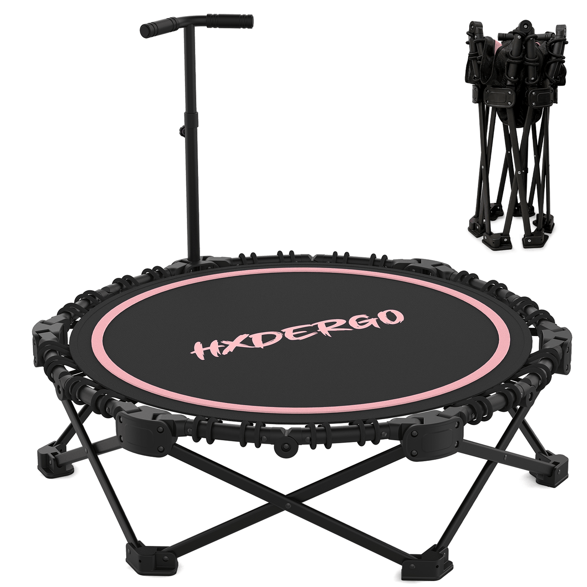 HXD-ERGO Classic Round Foldable Rebounder, Zero-Assembly Fitness Mini Trampoline with Handle