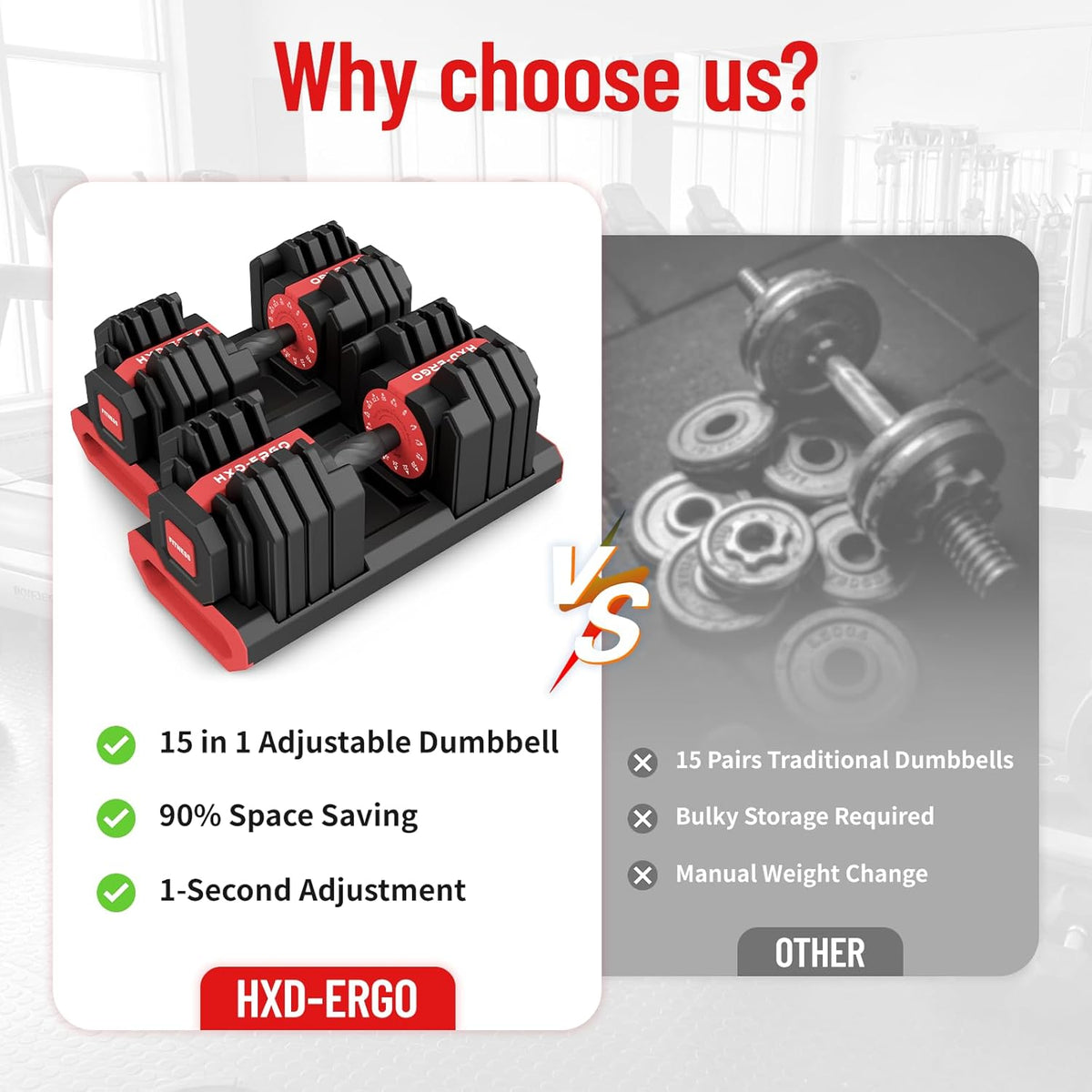 HXD-ERGO QuickSwitch Pro 55lb Adjustable Dumbbells (Pair)